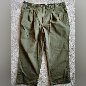 King Size Mens Olive Green Chino Big  Cotton Dress Pants Casual Pleated READ